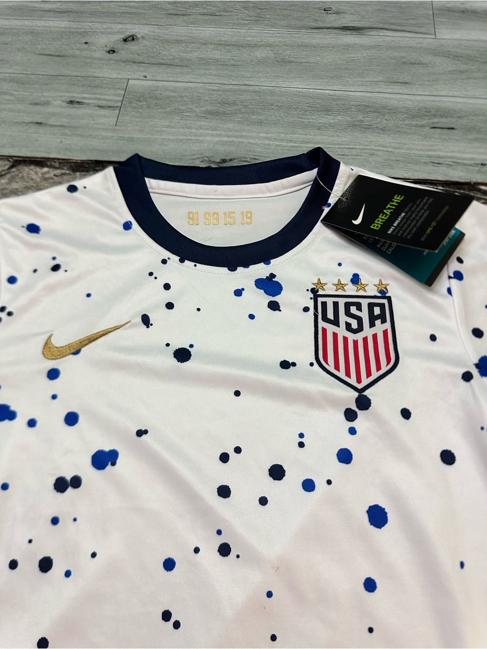 Nike White Splatter Soccer USA Jersey with Navy Accents M Young size - Picture 4 of 14